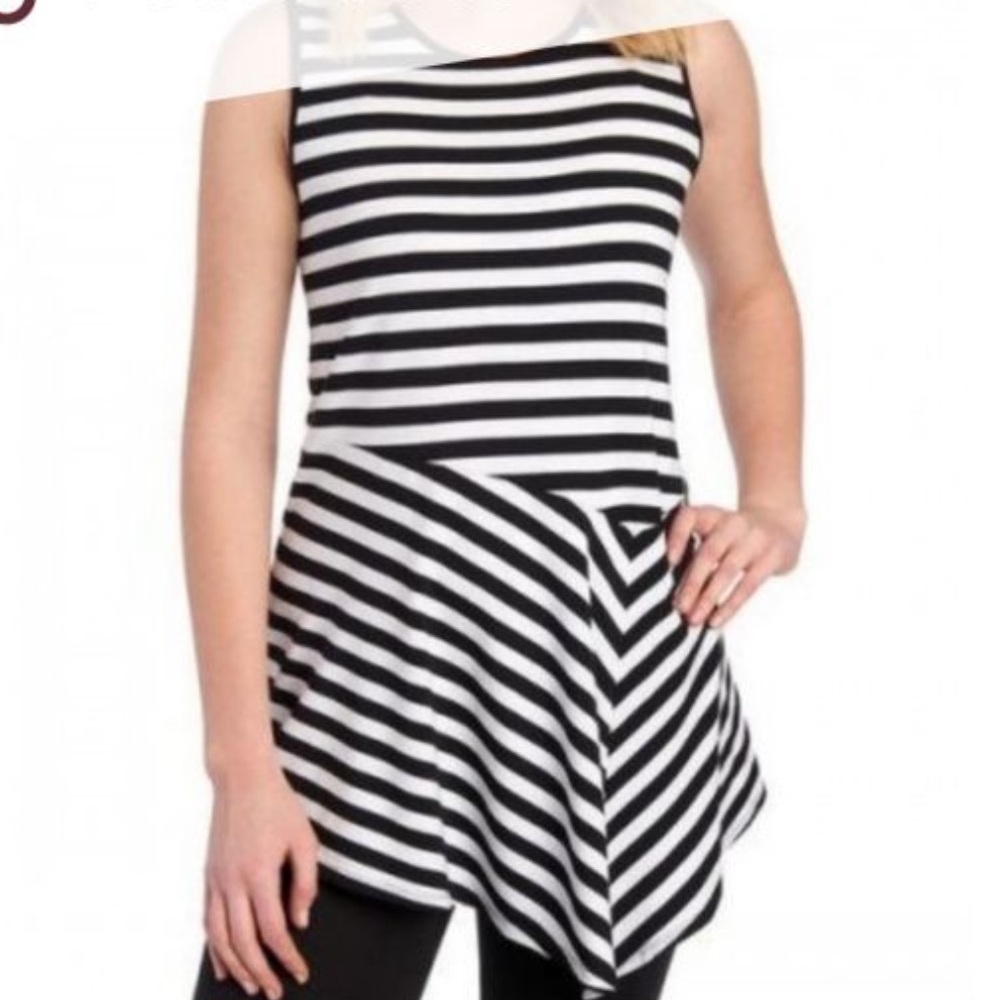 Vince Camuto Striped Sleeveless Asymmetrical Tank Top